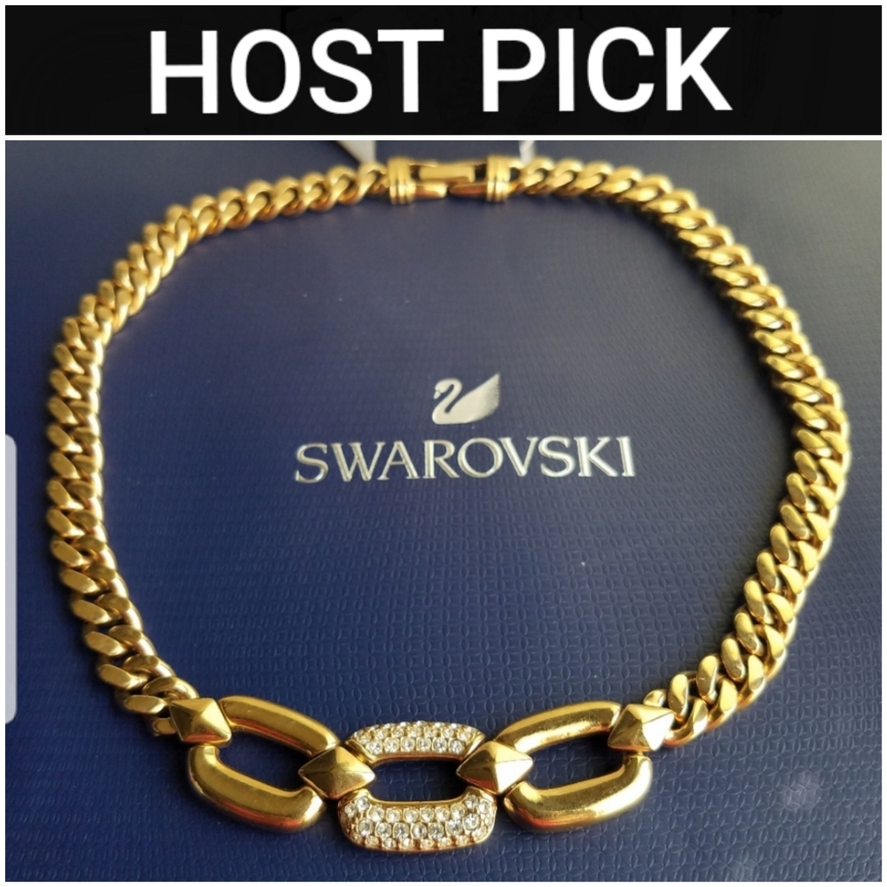 AUTHENTIC Swarovski 18k Gold Plated Chunky Chain Vintage Link Necklace - Picture 6 of 17